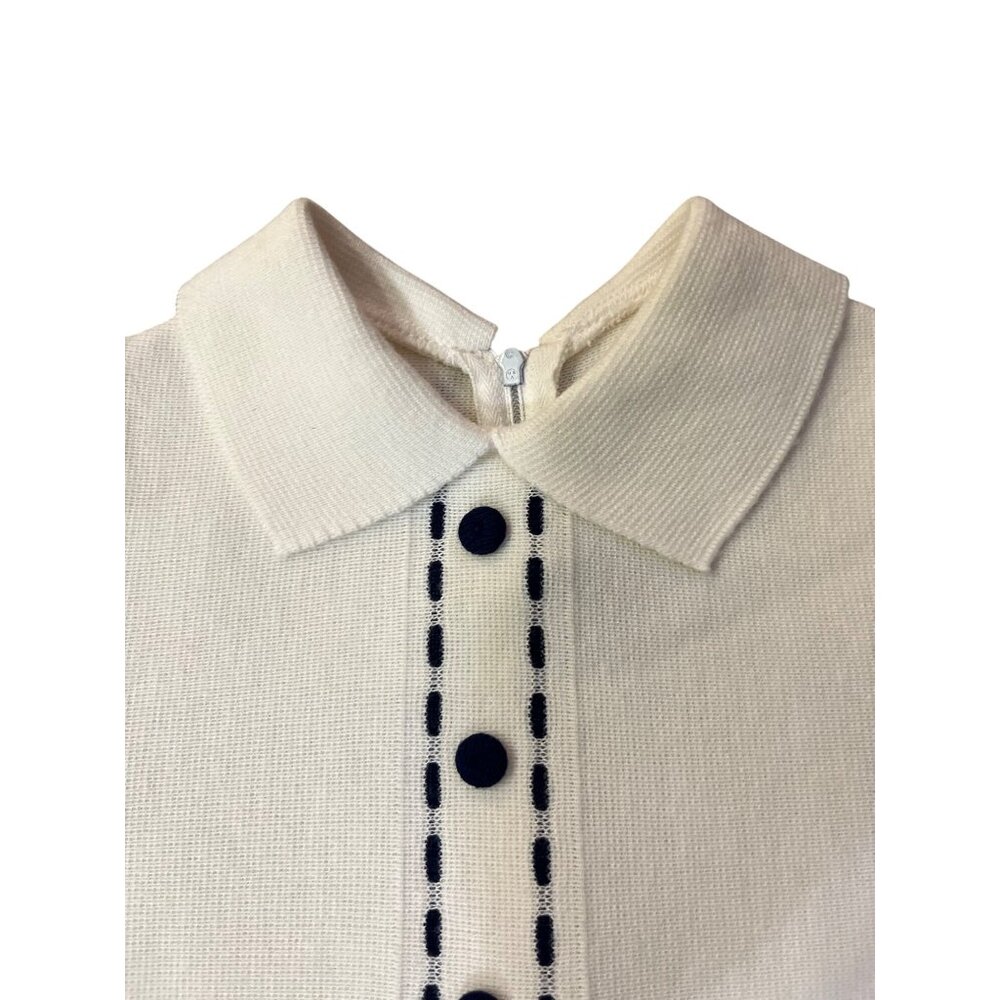 Vintage Knitis Simo Little Girls Knit Dress Size 4 Cream Blue Pleated Used - Picture 5 of 15